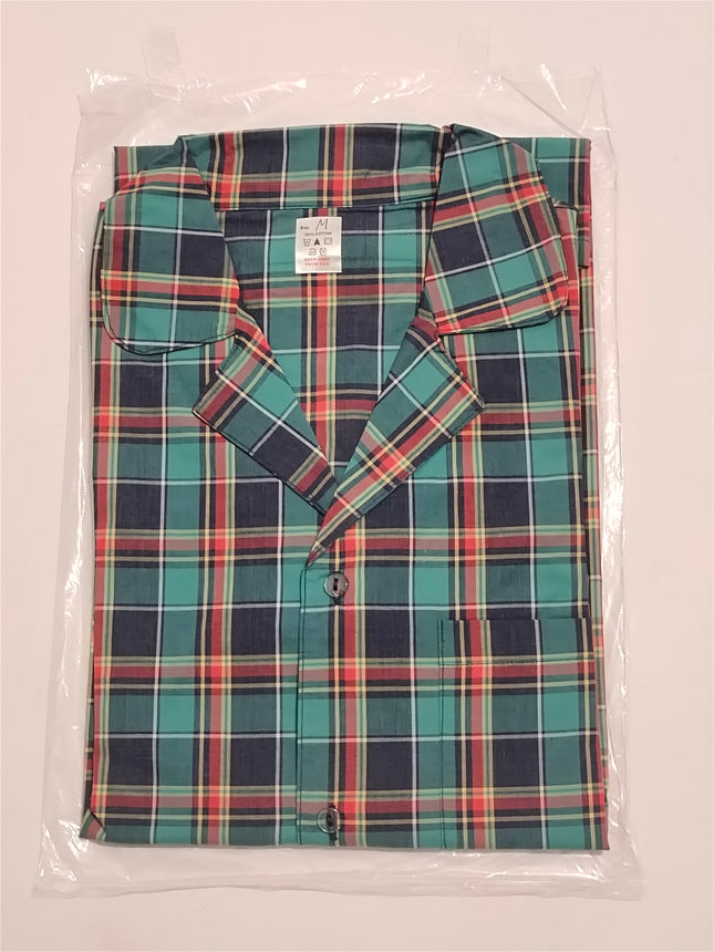 Men 100% Cotton Button Up Long Sleeve Check Tartan Nightshirt Nightwear Size S/M