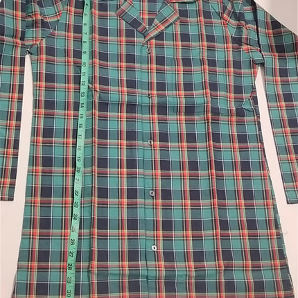 Men 100% Cotton Button Up Long Sleeve Check Tartan Nightshirt Nightwear Size S/M