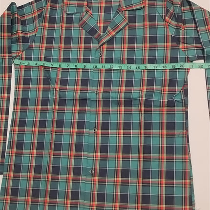 Men 100% Cotton Button Up Long Sleeve Check Tartan Nightshirt Nightwear Size S/M