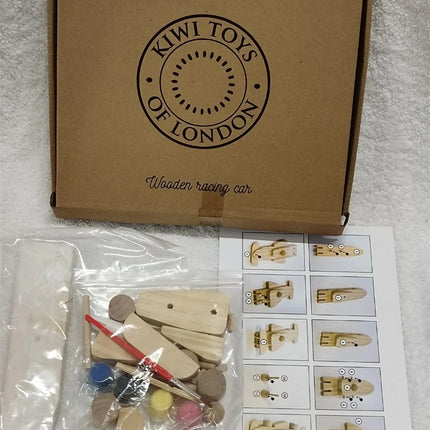 Kids DIY Kiwi Toys Of London Wooden Racing Car kit build your own toy & Paint It