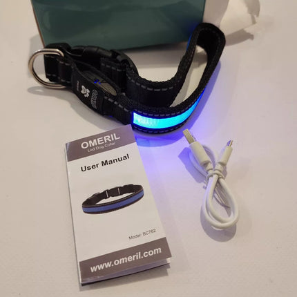LED Dog Collar, OMERIL Reflective Dog Collar with High Visibility & Safety