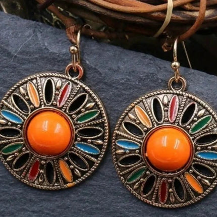 Elegant Vintage Geometric Circle Drop Earrings Women Accessories Bohemian Style