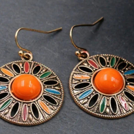 Elegant Vintage Geometric Circle Drop Earrings Women Accessories Bohemian Style