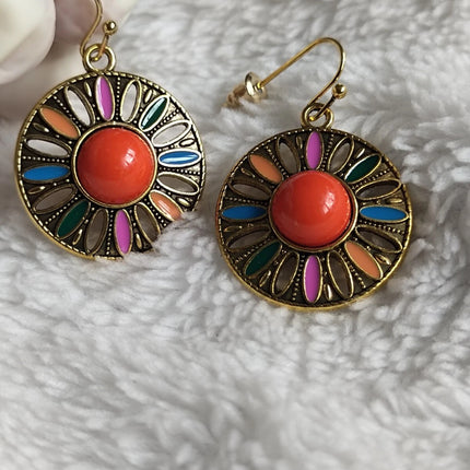 Elegant Vintage Geometric Circle Drop Earrings Women Accessories Bohemian Style