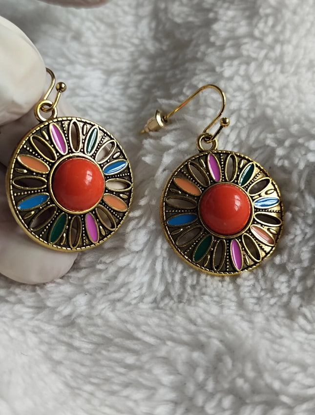 Elegant Vintage Geometric Circle Drop Earrings Women Accessories Bohemian Style