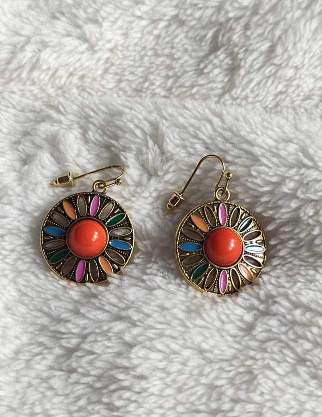 Elegant Vintage Geometric Circle Drop Earrings Women Accessories Bohemian Style