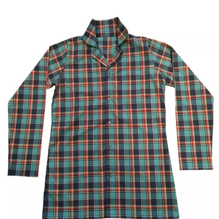 Men 100% Cotton Button Up Long Sleeve Check Tartan Nightshirt Nightwear Size S/M