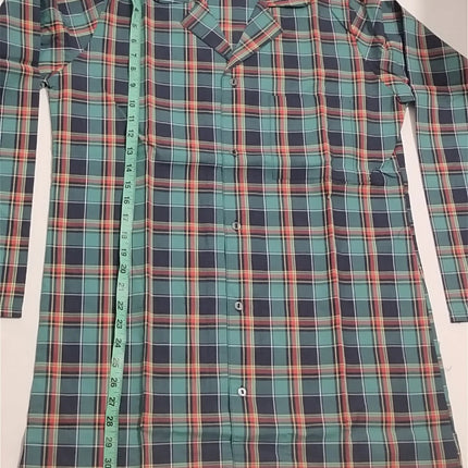 Men 100% Cotton Button Up Long Sleeve Check Tartan Nightshirt Nightwear Size S/M