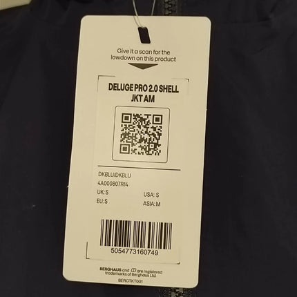RRP £120 Berghaus Men's waterproof deluge pro 2.0 shell jacket dark blue