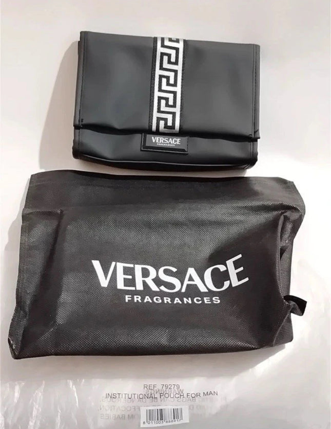 Versace fragrances institutional pouch for men black faux leather