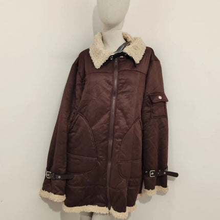 Winter men coat fleece lined brown long sleeve jacket