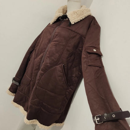 Winter men coat fleece lined brown long sleeve jacket