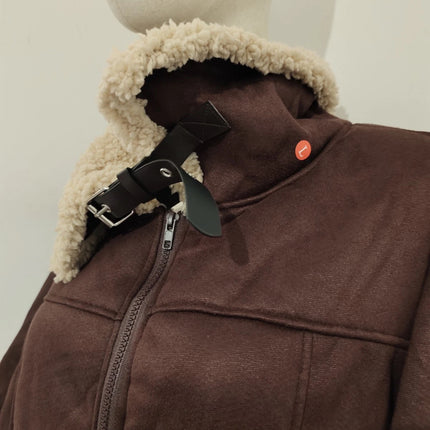 Winter men coat fleece lined brown long sleeve jacket