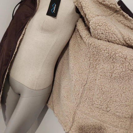 Winter men coat fleece lined brown long sleeve jacket