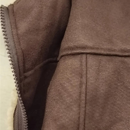 Winter men coat fleece lined brown long sleeve jacket