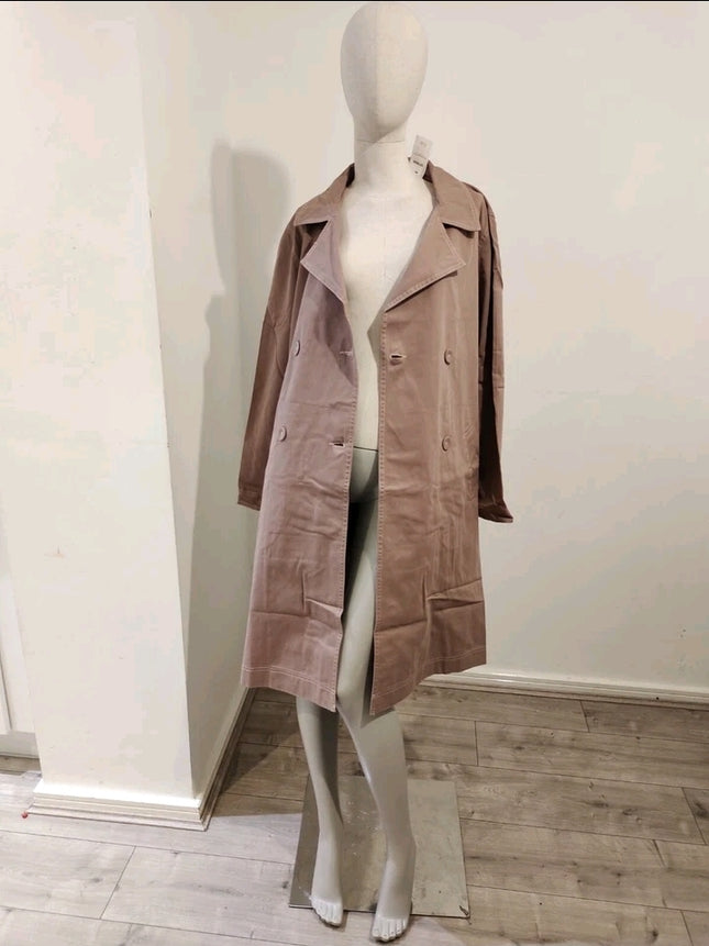 ASOS RRP £75 Cotton On Belted Casual Trench Coat Washed Taupe Oversized UK 8