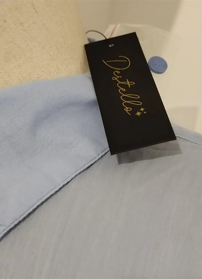 Destello bead embellishment embroidery lace trim button collar shirt mini Dress