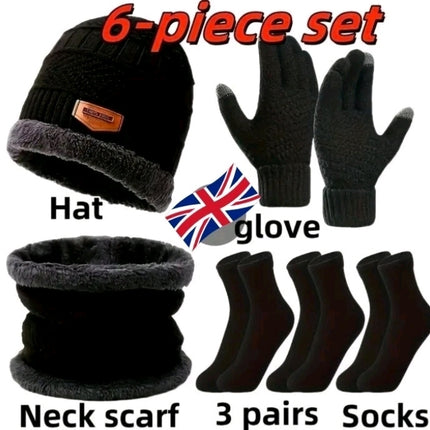 6PCS Unisex Winter Set (1 Hat 1 neck Warmer 1 Pair Of Gloves & 3 Pairs Of Socks)