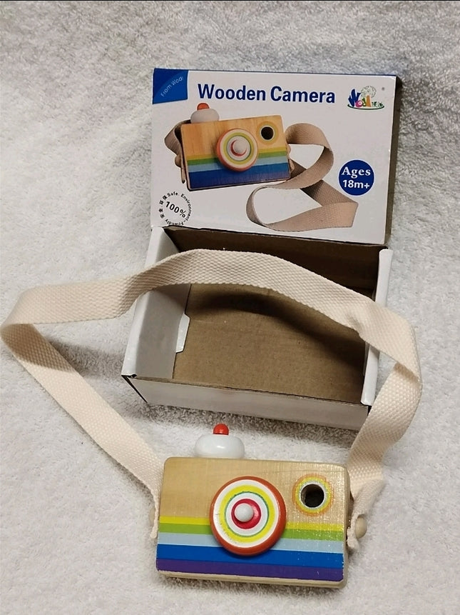 Kids Mini Wooden Camera Toy with Multi-prism Kaleidoscope Picture Lens Gift 18M+