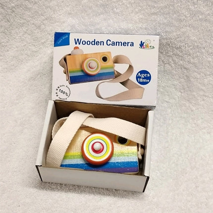 Kids Mini Wooden Camera Toy with Multi-prism Kaleidoscope Picture Lens Gift 18M+