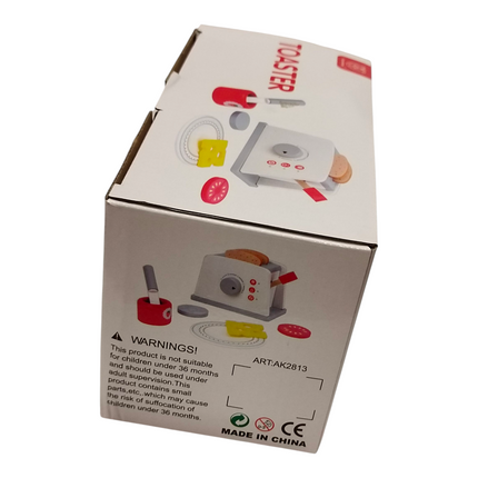 Kids Wooden Toaster Pretend Role Play Kitchen Cooking Toy Set Children Gift 36M+