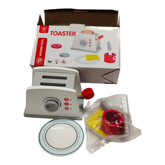 Kids Wooden Toaster Pretend Role Play Kitchen Cooking Toy Set Children Gift 36M+
